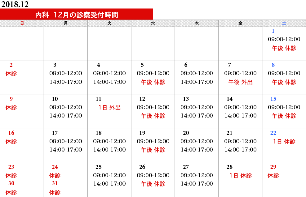 内科タイムスケジュール