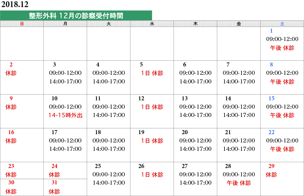 整形外科タイムスケジュール